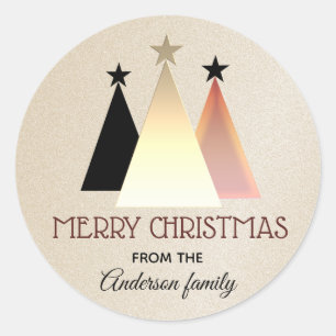 Merry Christmas Rose Gold Monogrammed Classic Round Sticker