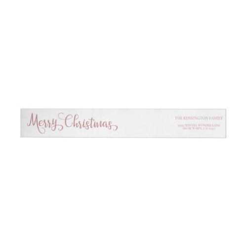 Merry Christmas Rose Gold Pink Faux Glitter Wrap Around Label