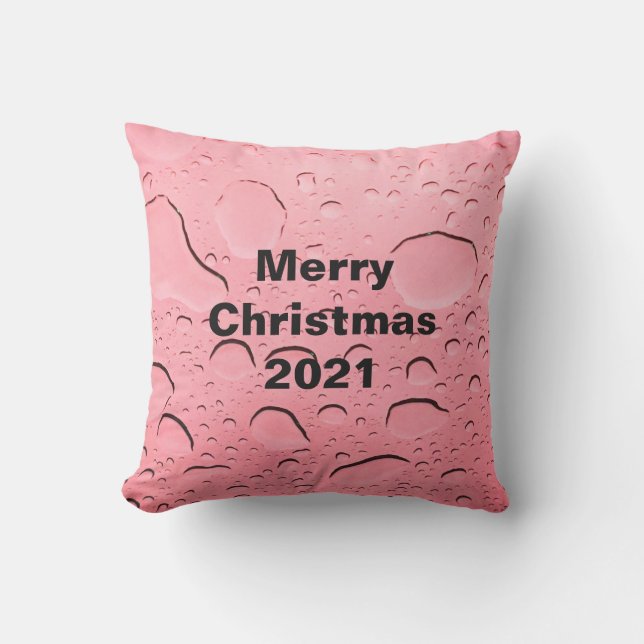 Merry Christmas Rose Gold Pink Water Drop Abstract Outdoor Pillow (Front)