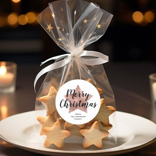 Merry Christmas Rose Gold Star Classic Round Sticker