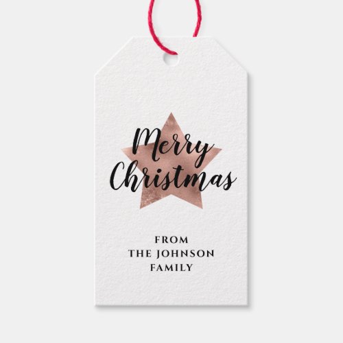 Merry Christmas Rose Gold Star Gift Tags