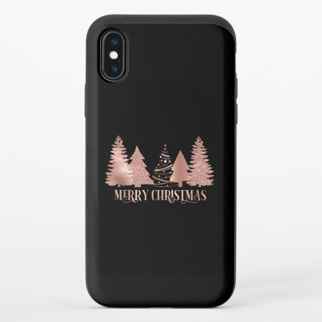 Merry Christmas Rose Gold Trees Uncommon iPhone Case (Back)