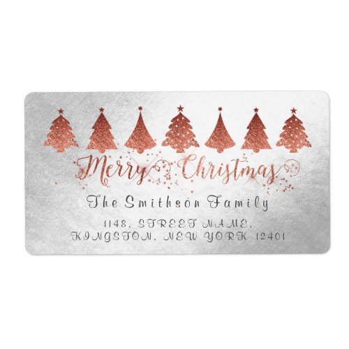 Merry Christmas Rose Pink Gold Silver Address Label