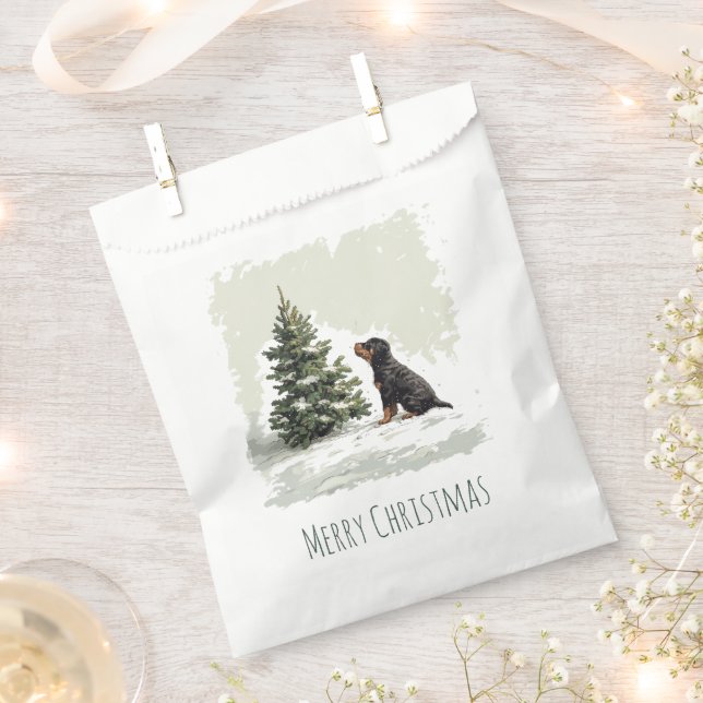 Merry Christmas Rottweiler Dog Christmas Tree Favor Bag (Clipped)