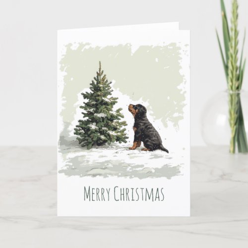 Merry Christmas Rottweiler Dog Christmas Tree Holiday Card