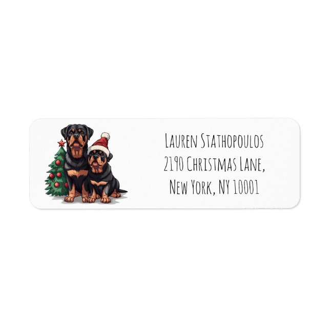 Merry Christmas Rottweiler Dog Christmas Tree Label (Front)