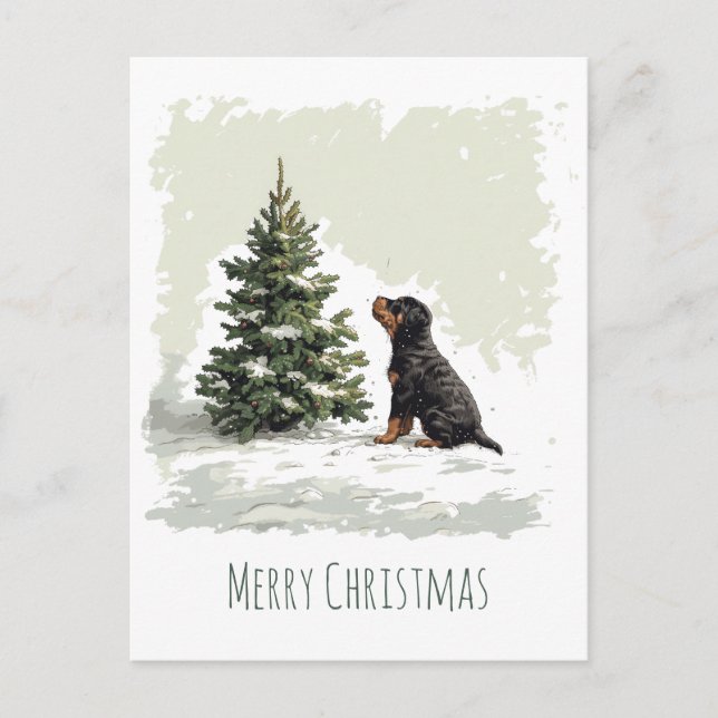 Merry Christmas Rottweiler Dog Christmas Tree Postcard (Front)