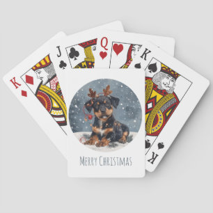 Merry Christmas Rottweiler Dog Reindeer Poker Cards