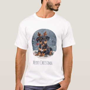 Merry Christmas Rottweiler Dog Reindeer T-Shirt