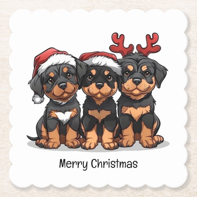 Merry Christmas Rottweiler Dog Santa Paper Coaster (Front)