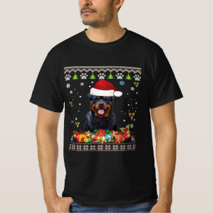 Merry Christmas Rottweiler Dog Ugly Santa Hat T-Shirt
