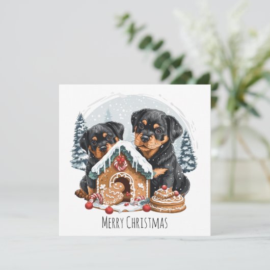 Merry Christmas Rottweiler Dogs Gingerbread House (Standing Front)
