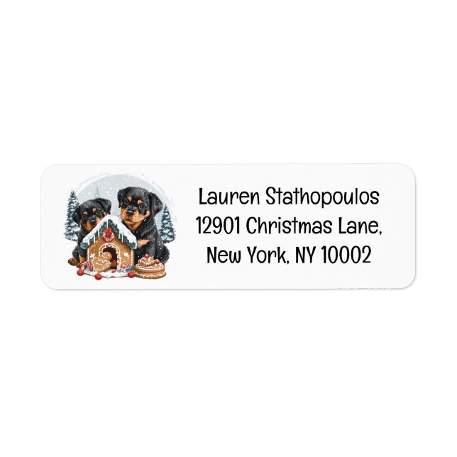 Merry Christmas Rottweiler Dogs Gingerbread House Label (Front)