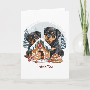 Merry Christmas Rottweiler Dogs Gingerbread House Thank You Card