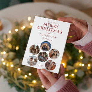 Merry Christmas Round Custom Photos Holiday Card