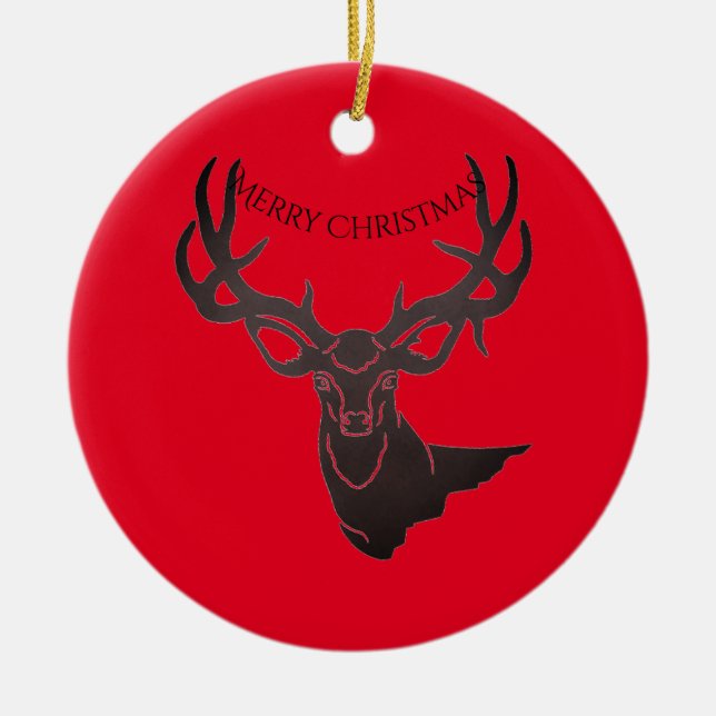Merry Christmas Round Ornament-Deer Ceramic Orname Ceramic Ornament (Front)