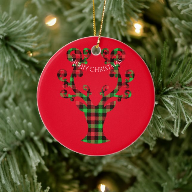 Merry Christmas Round Ornament-Deer Ceramic Ornament (Tree)