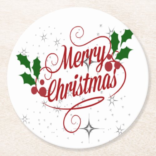 Merry Christmas Round Paper Coaster