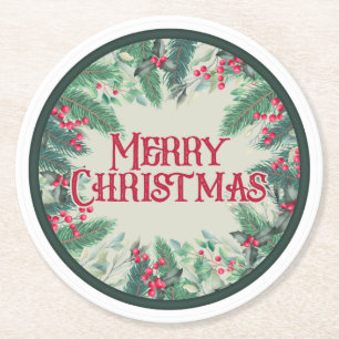Merry Christmas Round Paper Coaster