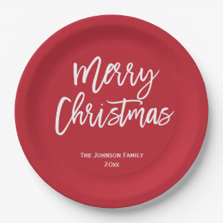 Merry Christmas Round Red Paper Plate