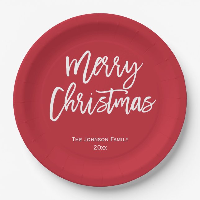 Merry Christmas Round Red Paper Plate (Front)