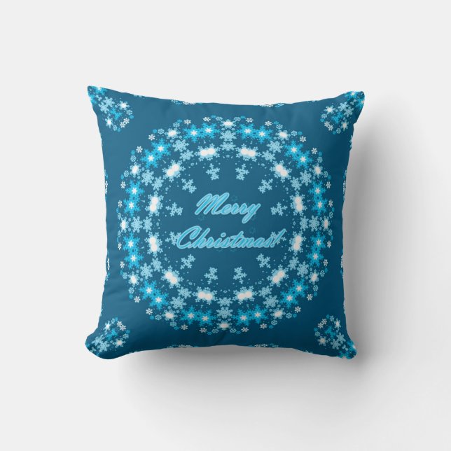 Merry Christmas round snowflake winter white blue Throw Pillow (Front)