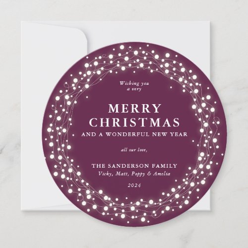 Merry Christmas Round Winterberry Sparkling Lights Holiday Card