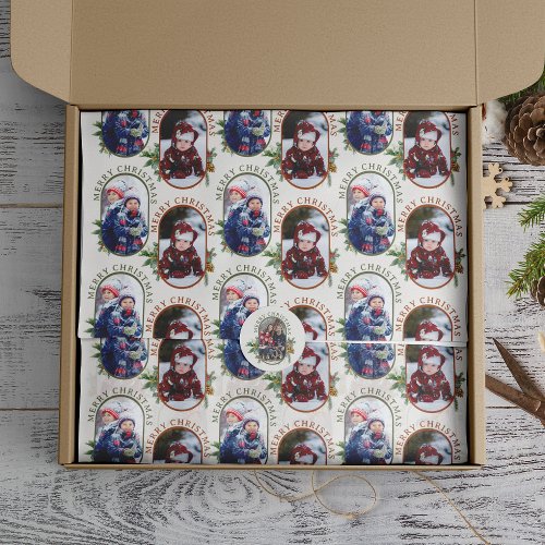 Merry Christmas Rounded Lozenge 2 Photo Pattern Tissue Paper