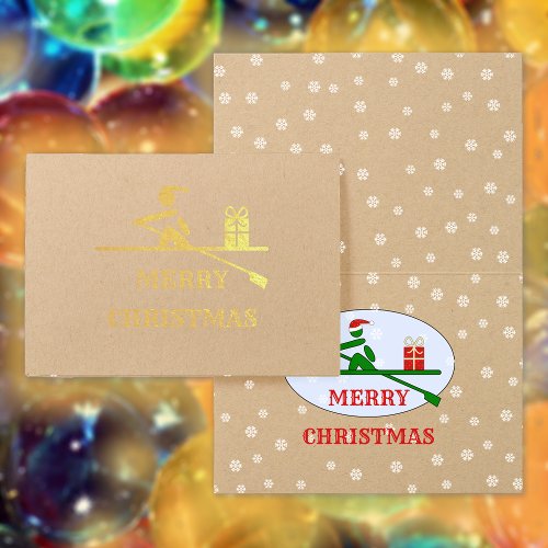 Merry Christmas rower custom text Foil Card