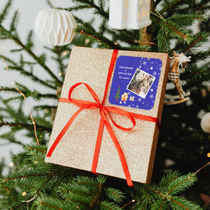 Merry Christmas Royal Blue Family Photo Square Sticker