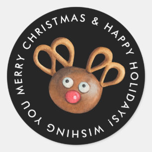 Merry Christmas Rudolph Cookie Custom Classic Round Sticker