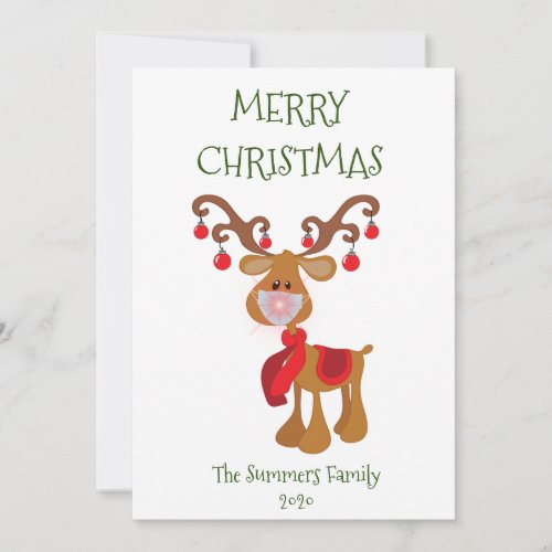 Merry Christmas Rudolph Reindeer Face Mask 2021 Holiday Card