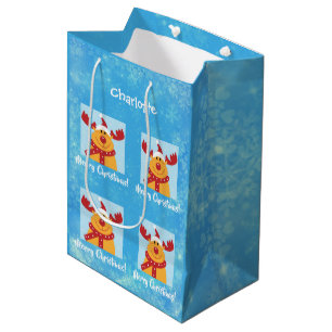 Merry Christmas Rudolph Reindeer Personalize Name Medium Gift Bag