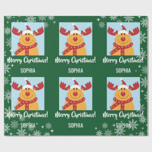 Merry Christmas Rudolph Reindeer Personalize Name Wrapping Paper