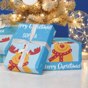 Merry Christmas Rudolph Reindeer Personalize Name Wrapping Paper