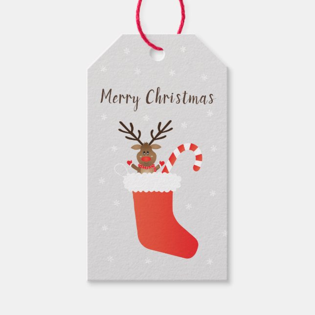 Merry Christmas Rudolph The Red Nosed Reindeer Gift Tags (Front)