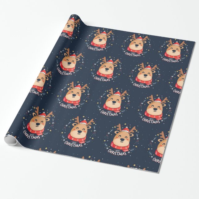 Merry Christmas Rudolph Wrapping Paper (Unrolled)