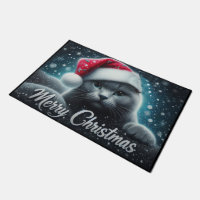 Merry Christmas Russian blue Cat, Xmas Santa Cat