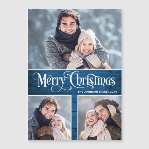 Merry Christmas Rustic 3 PHOTO Magnetic Card