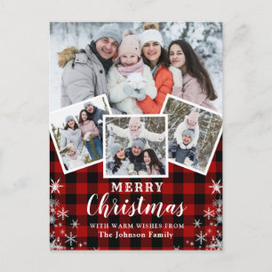 Merry Christmas Rustic 4 PHOTO Collage Greeting  Postcard