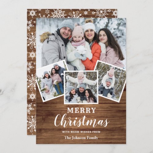 Merry Christmas Rustic 4 Photo Greeting Holiday Card