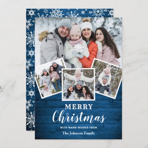 Merry Christmas Rustic 4 Photo Greeting Holiday Card
