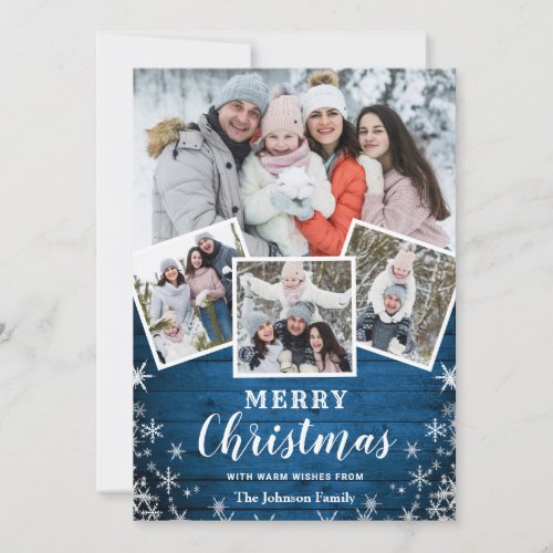 Merry Christmas Rustic 4 Photo Greeting QR code Holiday Card