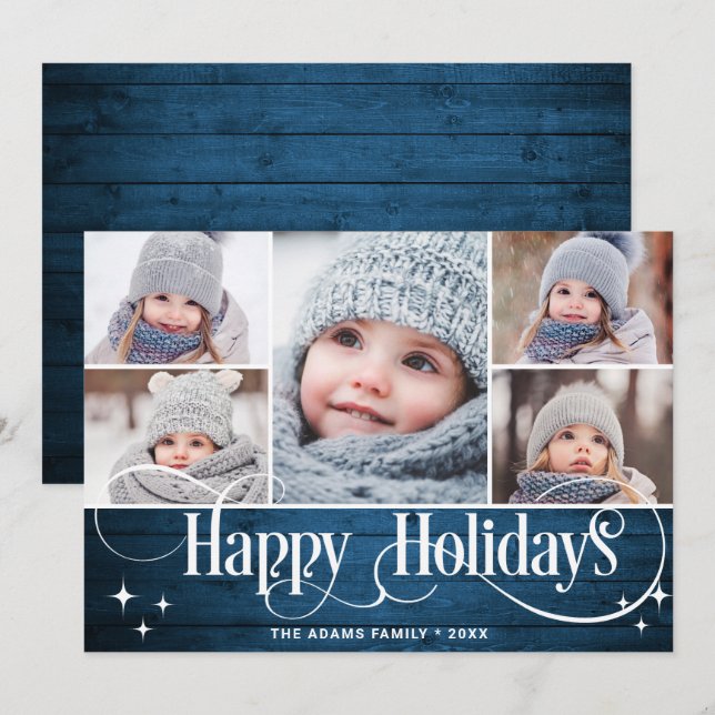 Merry Christmas Rustic 5 PHOTO Greeting Boho Holiday Card (Front/Back)