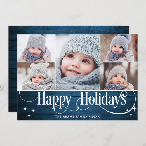 Merry Christmas Rustic 5 PHOTO Greeting Boho Holiday Card