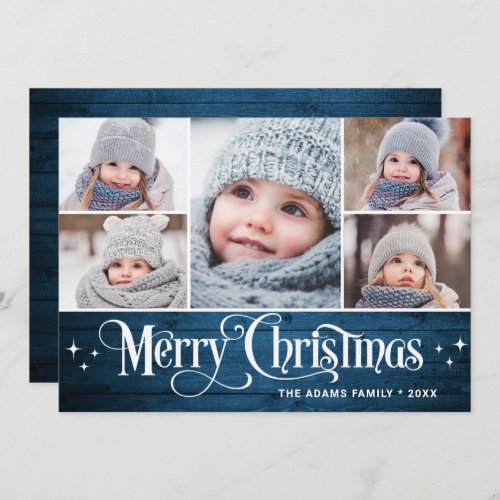 Merry Christmas Rustic 5 PHOTO Greeting Holiday Card