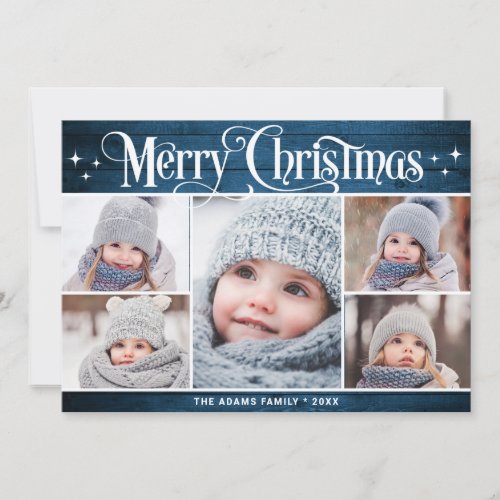 Merry Christmas Rustic 5 PHOTO Greeting Holiday Card