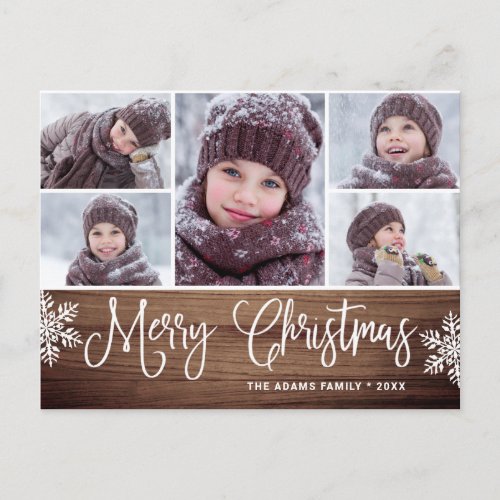 Merry Christmas Rustic 5 PHOTO Greeting Holiday Postcard