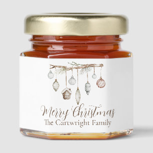 Merry Christmas Rustic Branch Custom Party Honey Jar Favors