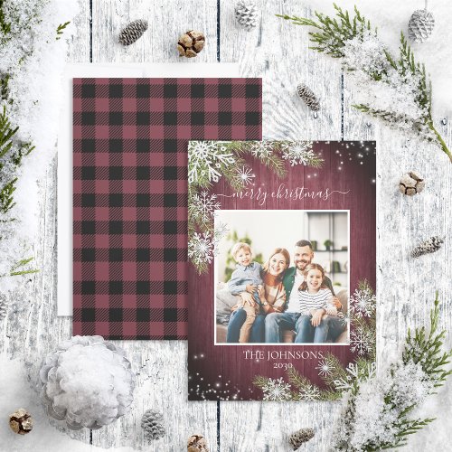 Merry Christmas Rustic Burgundy Photo Holiday